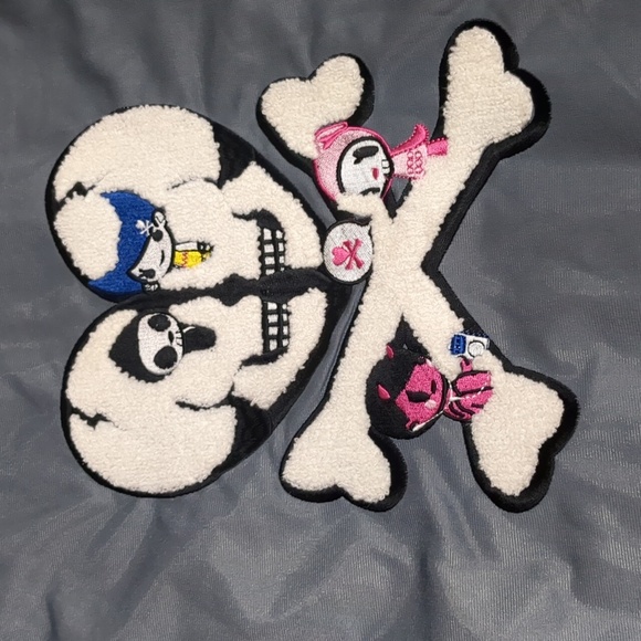 Tokidoki gray embroidered jacket skull cross bones women's size Large - Picture 2 of 11
